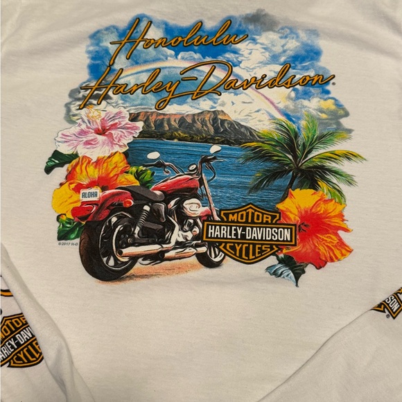 ❤️‍🔥❤️‍🔥Harley Davidson White Long Sleeve Hawaii Honolulu Shirt - Picture 5 of 6